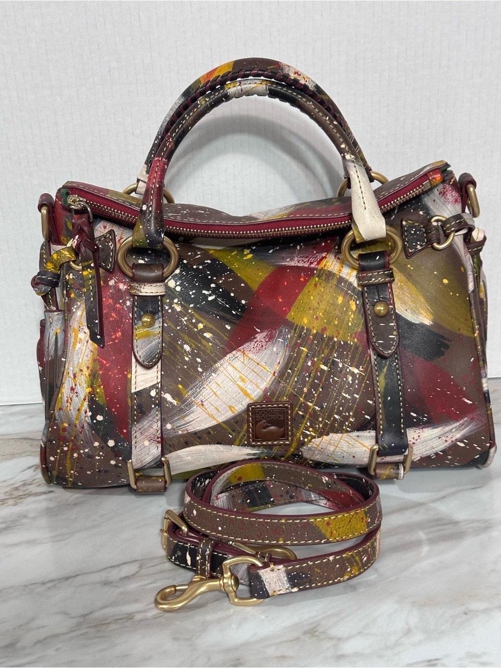Tmoro Dipinta Dooney & Bourke Brown Multicolor Painted Leather Satchel with Stra